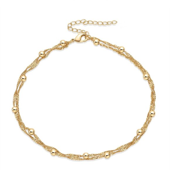 3/$35 Double Layer Stainless Steel Gold Beaded Chain Anklet Beach Summer Jewelry - Picture 5 of 7
